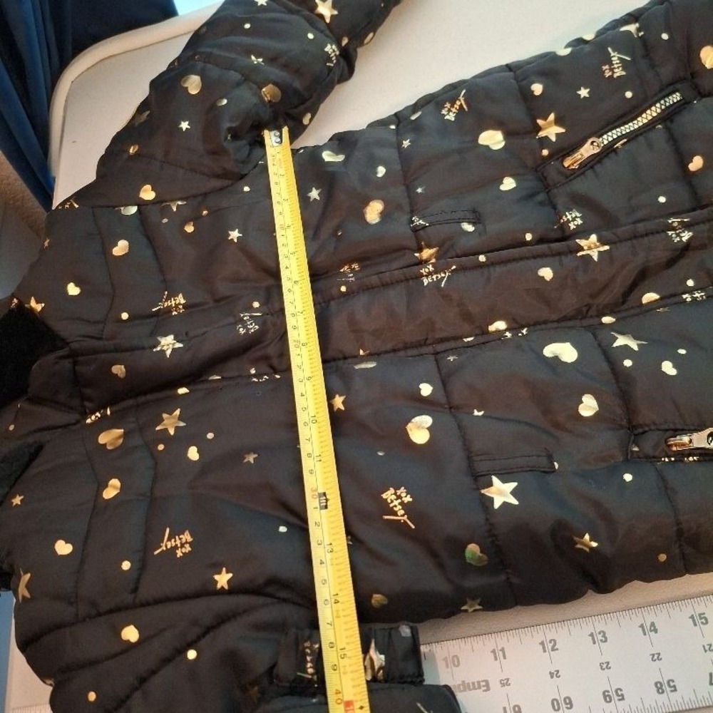 3/$15 Betsey Johnson Sz 6 Girls Black Gold Hooded Quilted‎ Stars Puffer Jacket - Picture 11 of 13